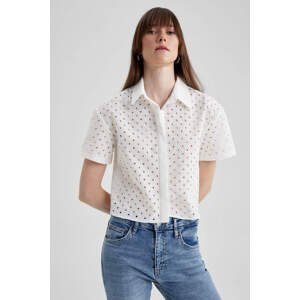 DEFACTO Crop Shirt Collar Cotton Short Sleeve Shirt