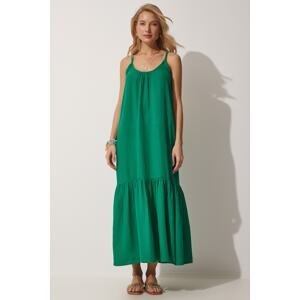 Happiness İstanbul Women's Green Strapless Summer Muslin Dress