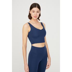 LOS OJOS Navy Blue V-Neck Lightly Supported Covered Sports Bra Vneck