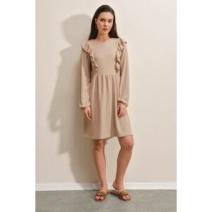 Bigdart 2372 Frilly Knitted Dress - Biscuit