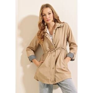 Bigdart 10322 Gathered Waist Trench Coat - Beige