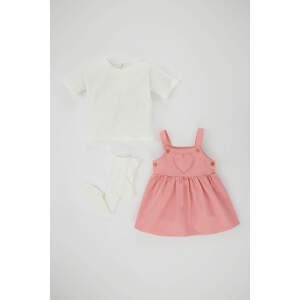 DEFACTO Baby Girl Salopet Dress Short Sleeved T-Shirt Socks 3 Piece Set