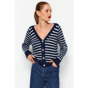 Trendyol Navy Blue Soft Textured Striped Knitwear Cardigan