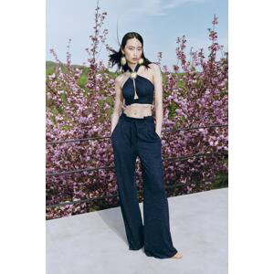 Trendyol X Zeynep Tosun Navy Blue Belted Lurex Knitted Trousers