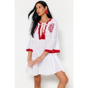 Trendyol Red Mini Woven Embroidery 100% Cotton Beach Dress