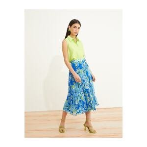 Koton Floral Pleated Midi Skirt with Elastic Waist.