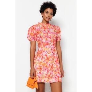 Trendyol Red High Neck Floral Pattern Lined Mini Woven Woven Dress