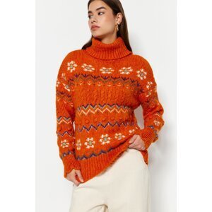 Trendyol Orange Soft Textured Turtleneck Knitwear Sweater