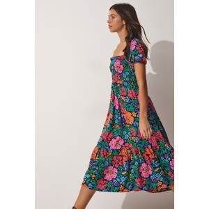Happiness İstanbul Women's Pink Floral Print Summer Viscose Dress