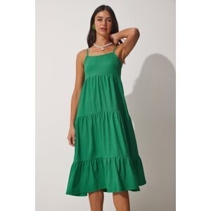 Štěstí İstanbul Dámské zelené páskové volánkové letní pletené šaty