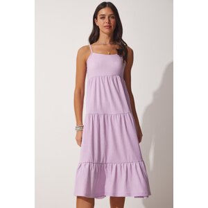 Happiness İstanbul Women's Lilac Straps, Flounces Summer Knitted Dress