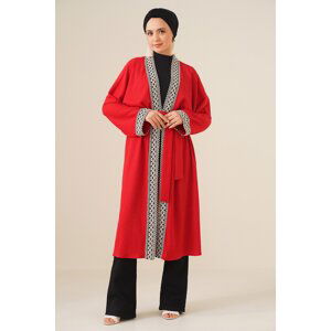 Bigdart 5865 Embroidered Knitted Long Kimono - Red