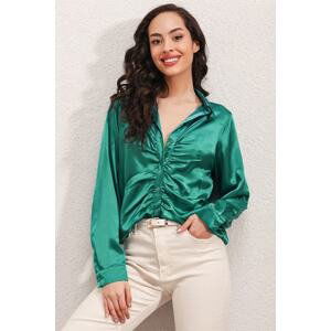 Bigdart 20112 Gathered Satin Shirt - A.green