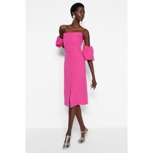 Trendyol Fuchsia Fitted Elegant Evening Dress with Woven Accessories