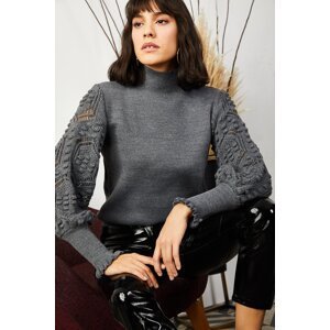 Olalook Women's Smoked Sleeve Detail, Soft Textured Knitwear Sweater