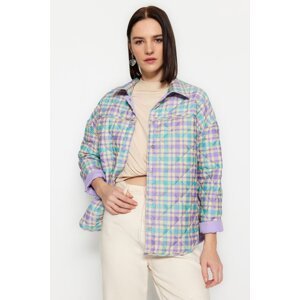 Trendyol Lilac Check Pattern Oversized Reversible Jacket Coat
