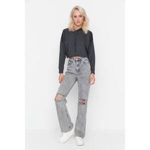 Trendyol Gray Ripped High Waist Wide Leg Jeans