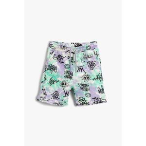 Koton Graffiti Printed Cotton Shorts with Tie Waist