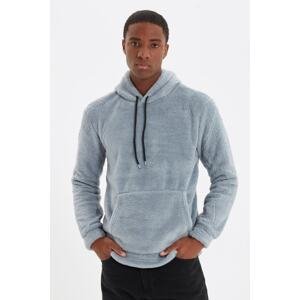 Trendyol Men's Gray Regular/Regular Fit Hooded Kangaroo Pocket Long Sleeve Warm Plush Sweatshirt