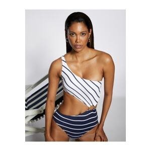 Koton One-Shoulder Swimsuit with Window Detail Textured