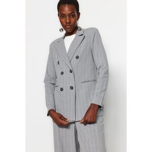Trendyol Gray Shimmer Detailed Lined Woven Striped Blazer Jacket
