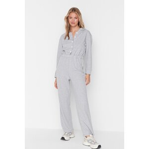 Trendyol Gray Hoodie with Button Detailed Wide Fit Knitted Overalls