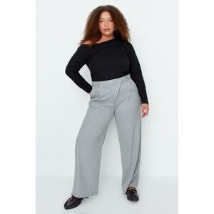 Trendyol Curve Gray Double Buttoned Woven Trousers with Asymmetrical Pop