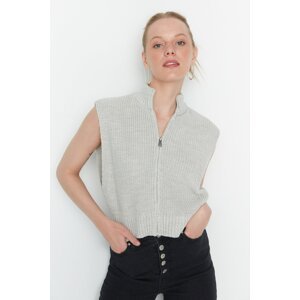 Trendyol Gray Crop Zippered Basic Knitwear Sweater