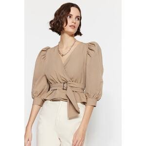 Trendyol Stone Belt Double Breasted Woven Blouse