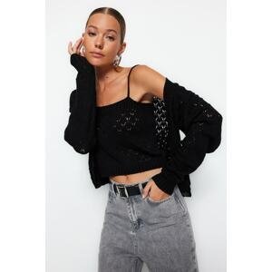 Trendyol Black Blouse with Openwork/Perforations and Button Detail, Cardigan Knitwear Suit