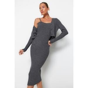 Trendyol Anthracite Button Detailed Cardigan-Dress Knitwear Suit