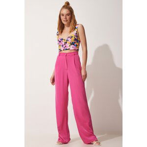 Happiness İstanbul Women's Pink Flowy Aerobatic Palazzo Pants