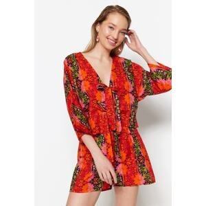 Trendyol Floral Pattern Woven Tie 100% Cotton Blouse and Shorts Set