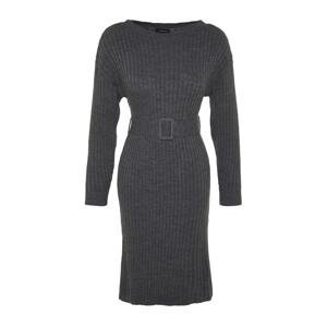 Trendyol Anthracite Mini Knitwear Dress With A Belt