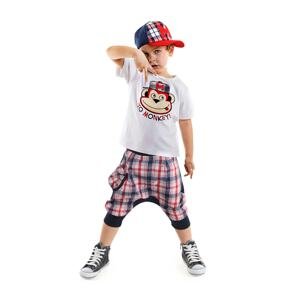Denokids Plaid Hiphop Boy T-shirt Capri Shorts Set