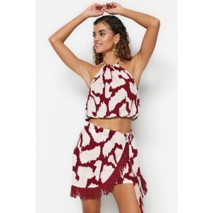 Trendyol Animal Pattern Knitted Blouse and Skirt Set with Tassels