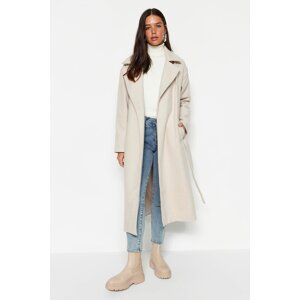 Trendyol Light Beige Belted Long Lined Stamp Coat