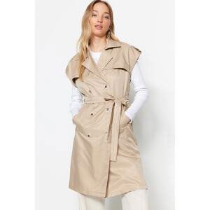 Trendyol Beige Tie Waist Detail Woven Lined Trench Vest