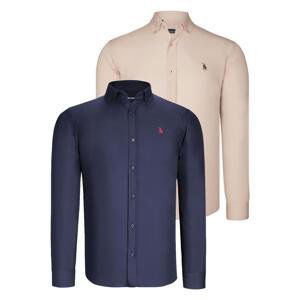 DUAL SET G725 DEWBERRY MENS SHIRT-NAVY BLUE-BEIGE