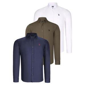 TRIPLE SET G725 DEWBERRY MENS SHIRT-NAVY BLUE-WHITE-GREEN