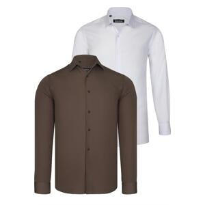 DUAL SET G726 DEWBERRY MENS SHIRT-WHITE-BROWN