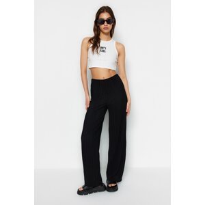 Trendyol Black Pleated Wide Leg/Casual Fit High Waist Knitted Pants