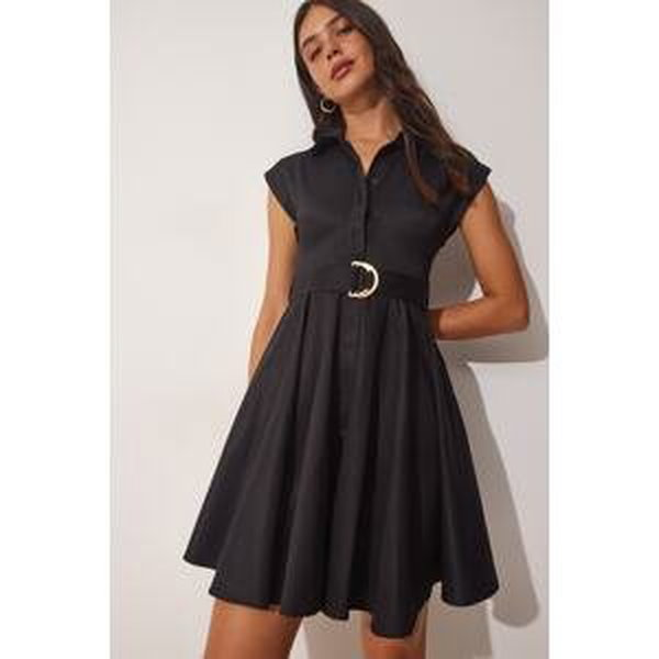 Happiness İstanbul Women's Black Belted Summer Dress With A Bell