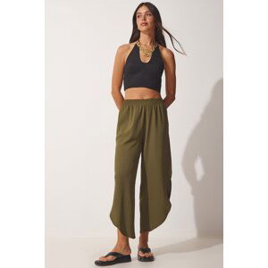 Happiness İstanbul Women's Khaki Split Scalloped Shalwar Trousers