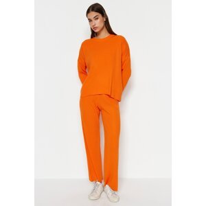 Trendyol Orange Basic Crew Neck Sweater Top-Top Set