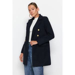 Trendyol Navy Blue Gold Button Detailed Wool Cuffed Jacket Coat