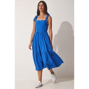Happiness İstanbul Women's Blue Strap Summer Poplin Dress