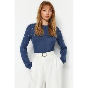 Trendyol Blue Pearl Detailed Crewneck Knitwear Sweater