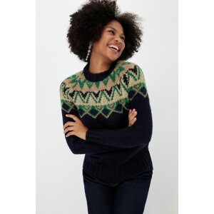 Trendyol Dark Navy Oversize Christmas Patterned Shimmer Knitwear Sweater