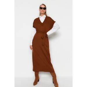 Trendyol Dark Brown Belted Long Knitwear Sweater Dress